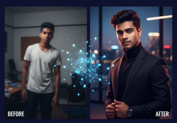 Young man using Google Gemini AI to create a high-quality viral professional portrait in 2026