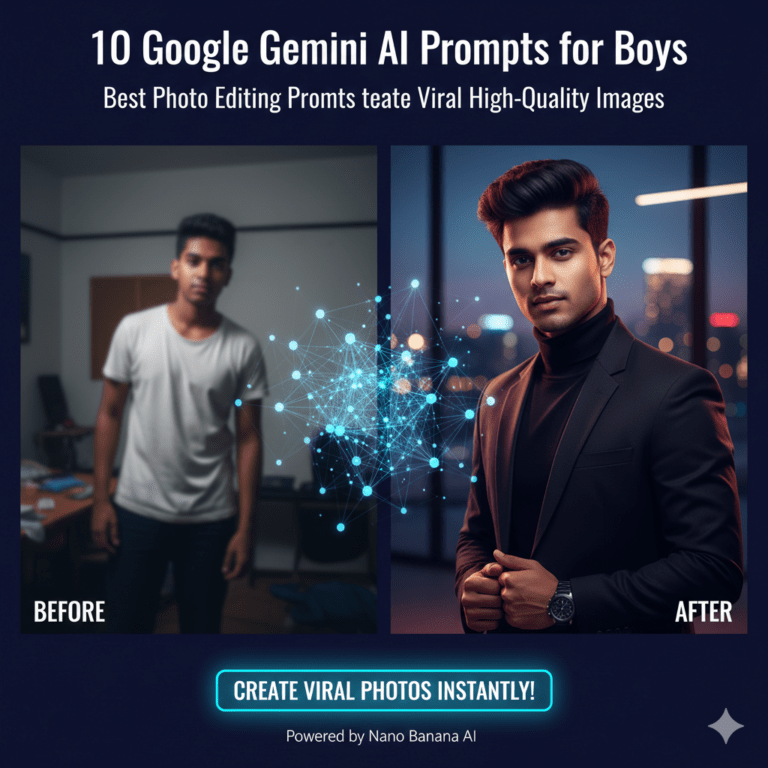 Young man using Google Gemini AI to create a high-quality viral professional portrait in 2026