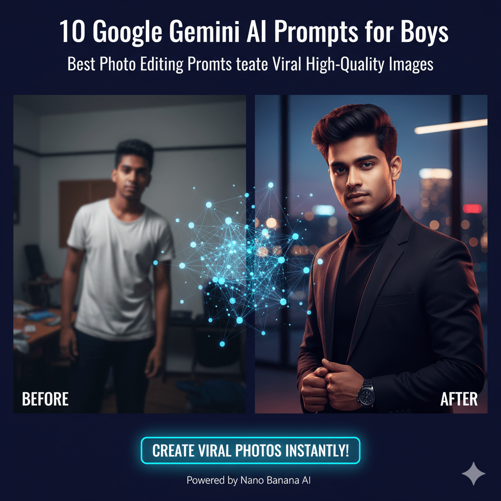 Young man using Google Gemini AI to create a high-quality viral professional portrait in 2026