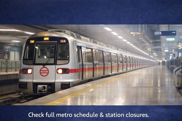 Delhi Metro train at station on 26 January 2026 Republic Day in New Delhi